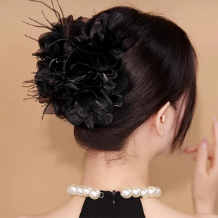 高级感黑色大号头花抓夹女气质布艺大花朵盘发发卡子头饰发饰发夹
