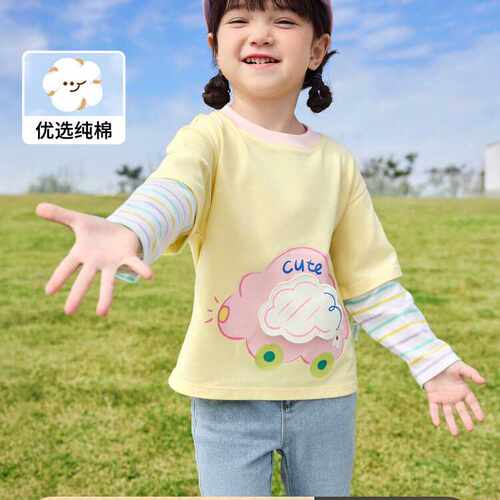 折扣女童长袖t恤圆领纯棉休闲套