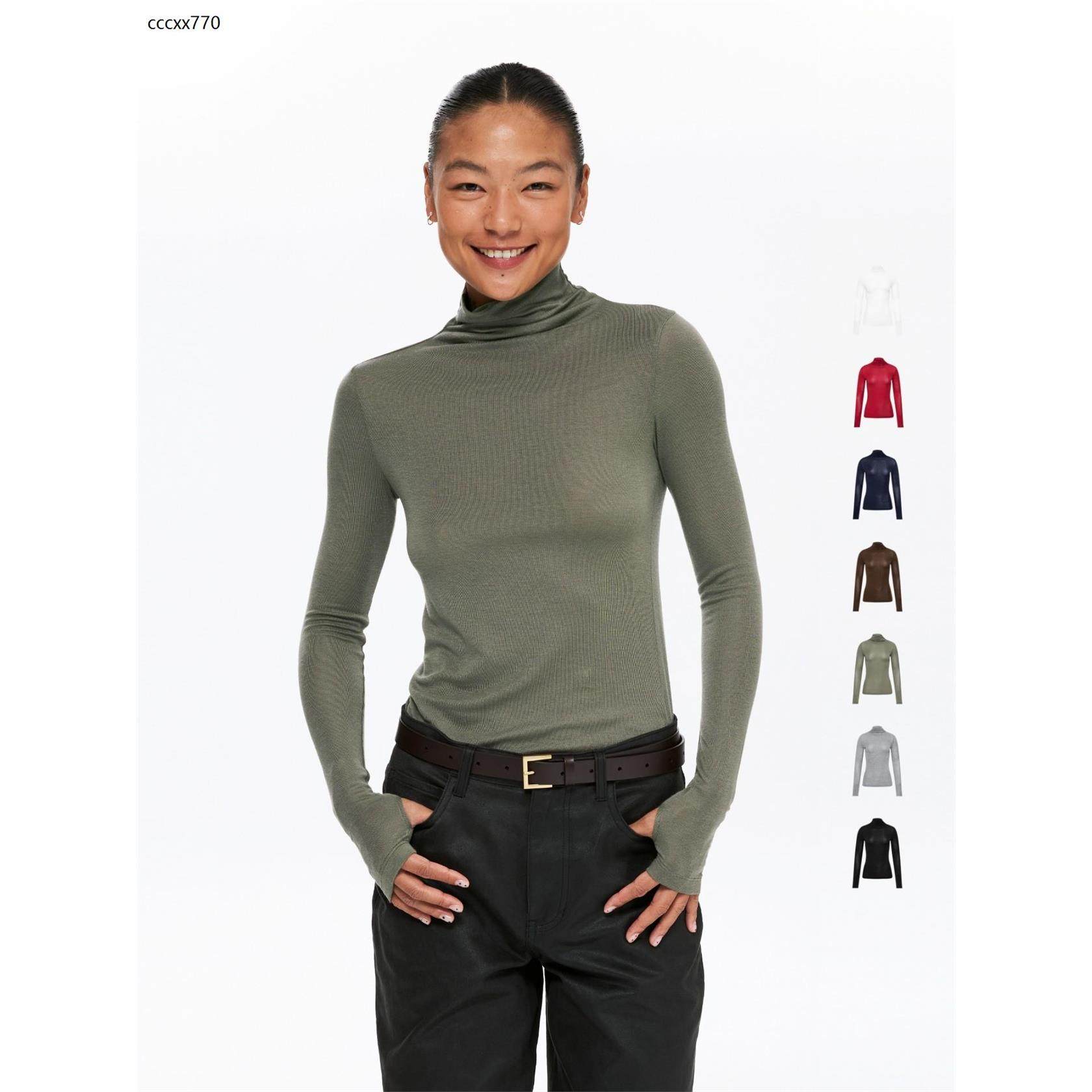 oneup莱赛尔羊毛高领针织衫女秋冬季堆堆领长袖t恤修身打底衫上衣