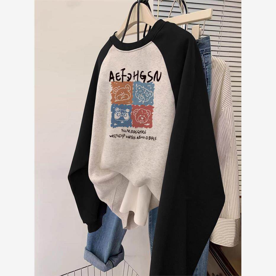 山东即墨美式复古圆领卫衣秋冬上衣女2025新款爆款加绒大码无帽春