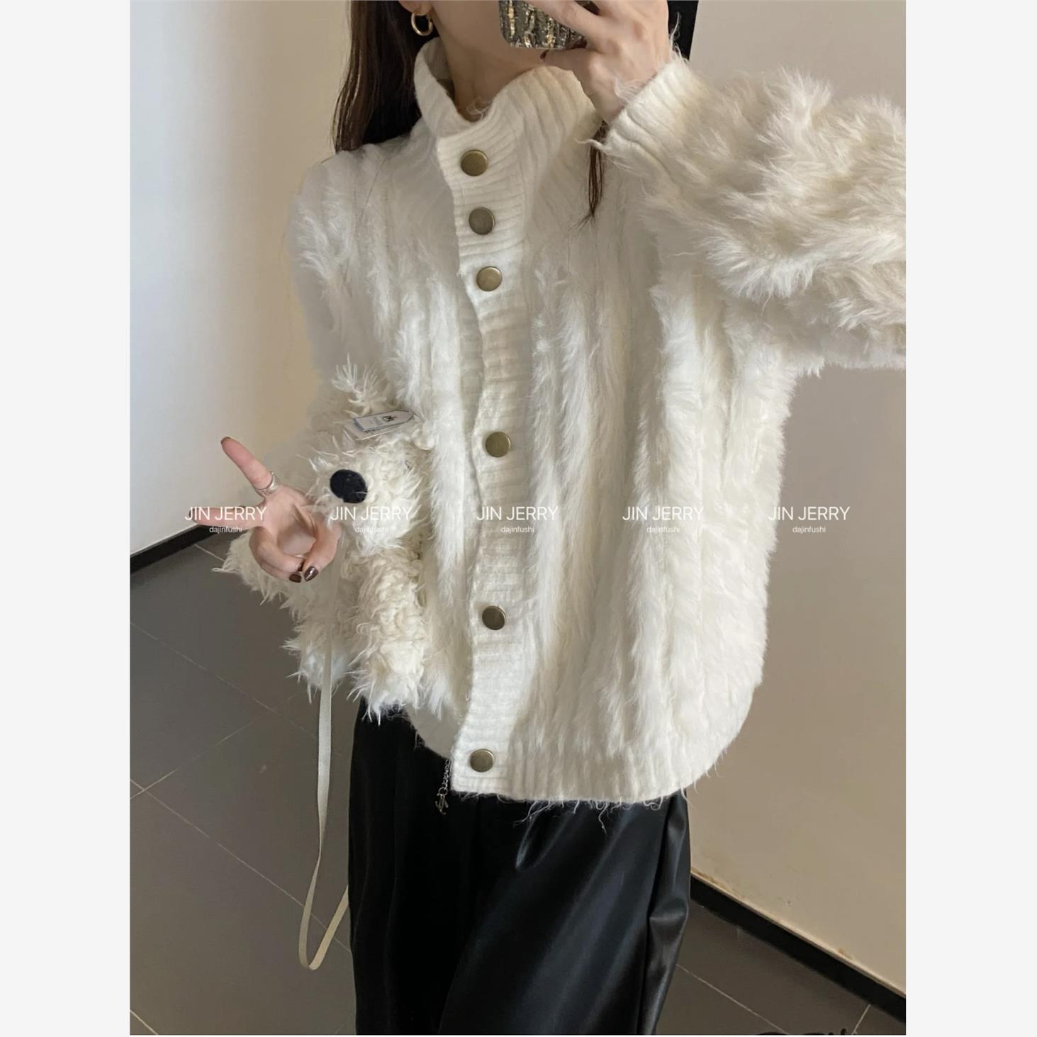 仿水貂毛小香风毛衣外套