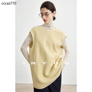 ROW茧型无袖 宽松后系带设计羊毛马甲上衣女 圆领秋冬中长款