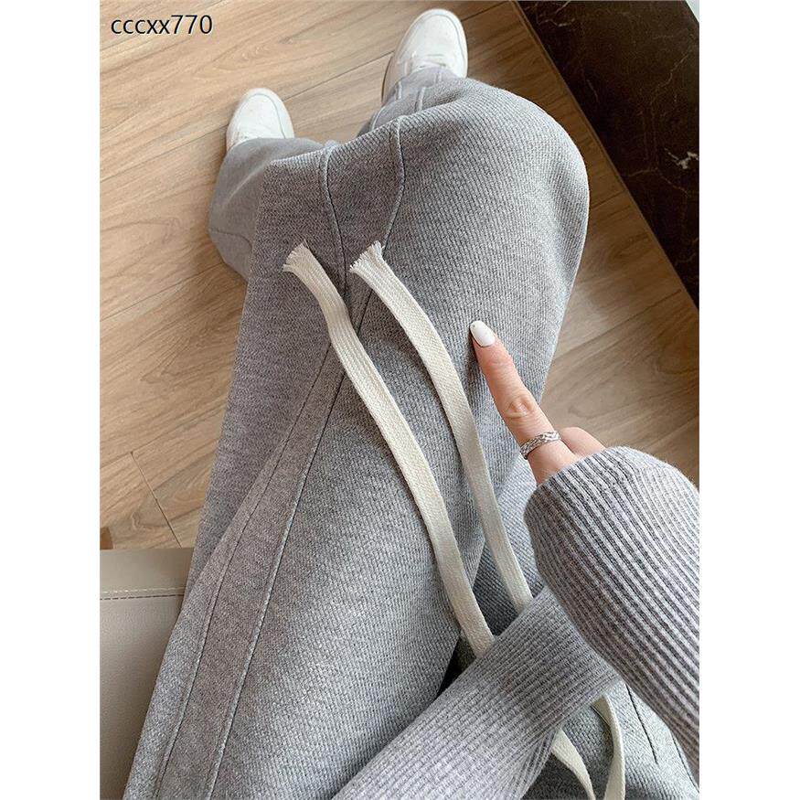 灰色运动裤女夏季2025新款高腰直筒宽松香蕉卫裤休闲春秋阔腿裤子