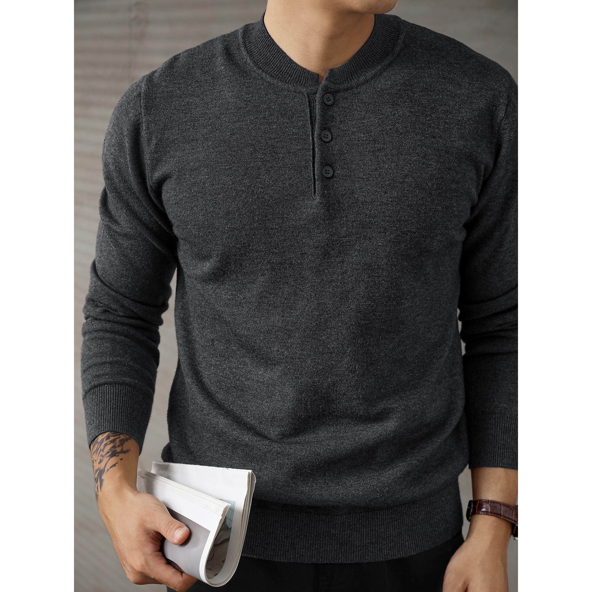 深灰色潮流感亨利领长袖