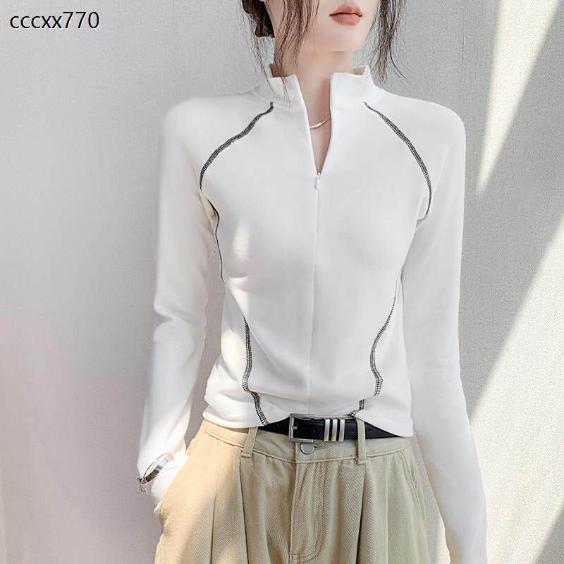 双面德绒无帽卫衣女内搭秋冬新款加绒保暖拉链门襟半高领白色上衣