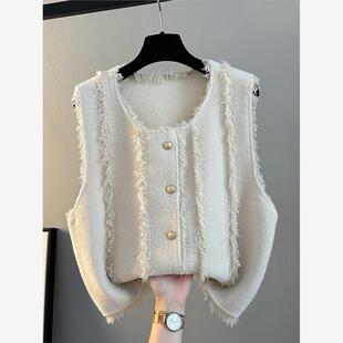马夹上衣 针织背心宽松洋气外穿短款 流苏小香风马甲女秋冬新款 韩版