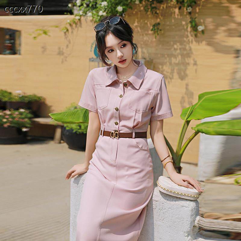 polo领束腰衬衫式洋装女