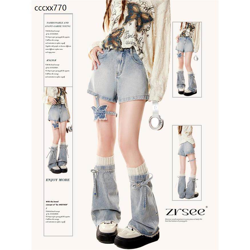 美式夏季堆堆袜套牛仔短裤女春秋款辣妹风穿搭腿套y2k裤子