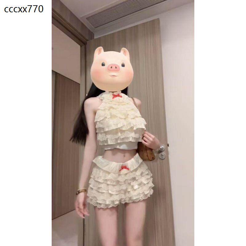 法式纯欲风辣妹挂颈层层