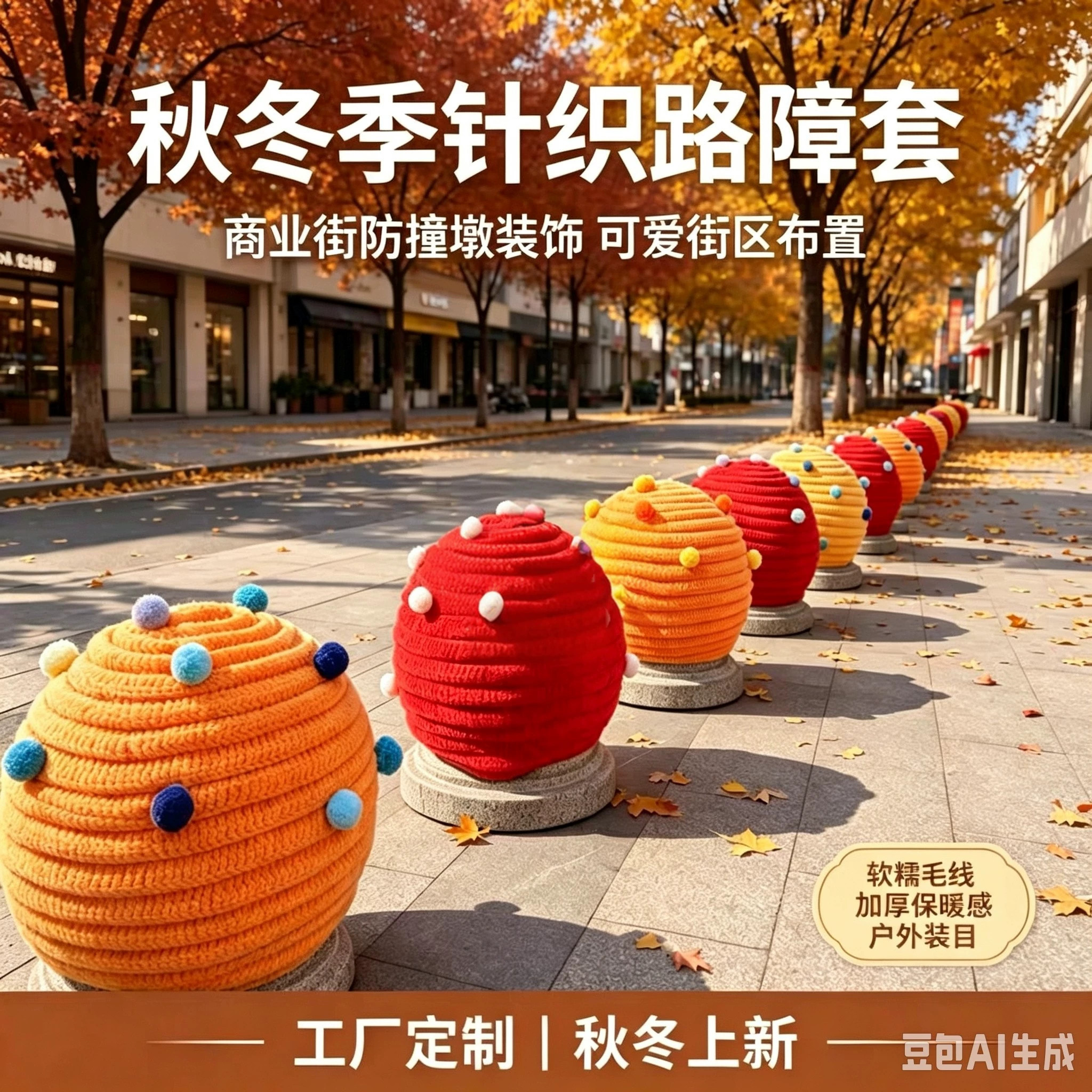 商业街路障装饰石墩子毛衣多巴胺可爱彩色安全锥装饰网红拍照打卡