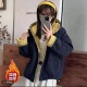 夹克上衣 高级感宽松休闲短款 韩版 加绒连帽加棉拼色外套女秋冬新款