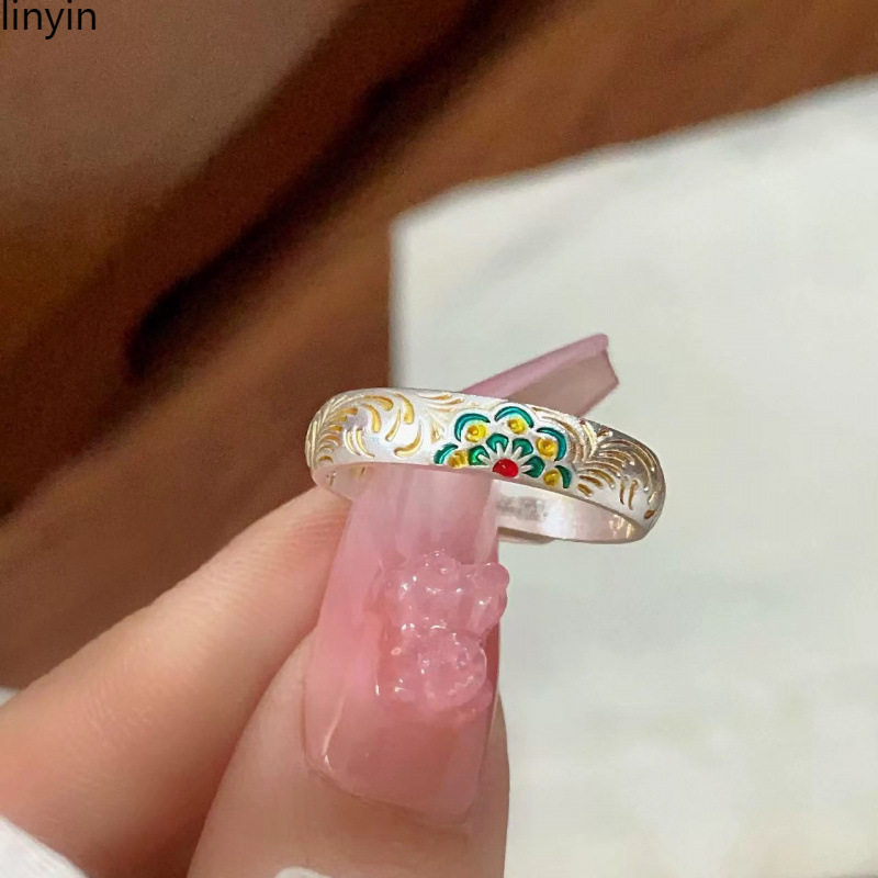 新款新款招财戒指珐琅戒指宝相花