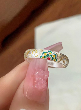 新款新款招财戒指珐琅戒指宝相花