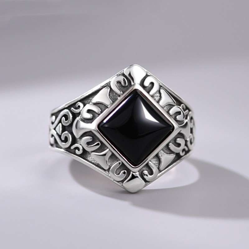 新款简约黑色石戒指男士款时尚高级感开口指环可调节礼物