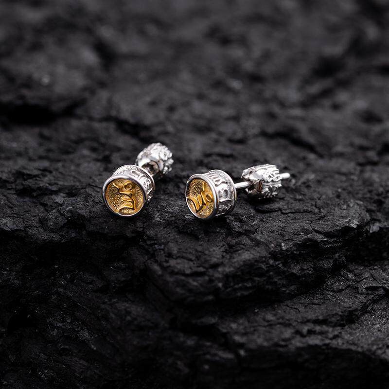 新款黄财六字真言耳钉男女士耳饰简约原创经典民族饰品