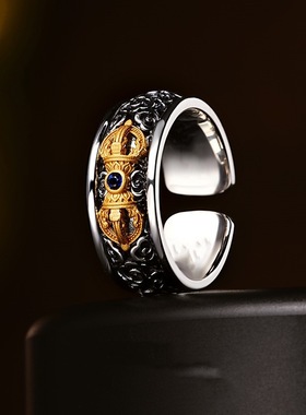 年新款复古做旧金刚杵戒指男藏式