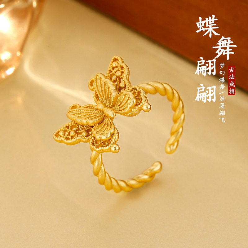 新款复古金丝羽蝶蝴蝶戒指小众设计精致戒指独特气质高级感