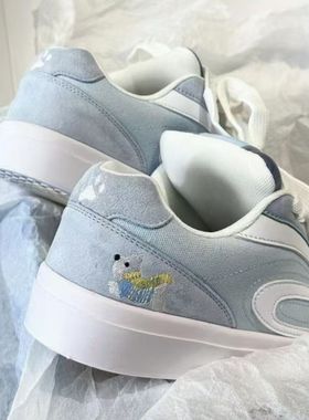 国潮灰蓝色小狗刺绣面包鞋女ins复古有擦声板鞋厚底增高运动鞋子