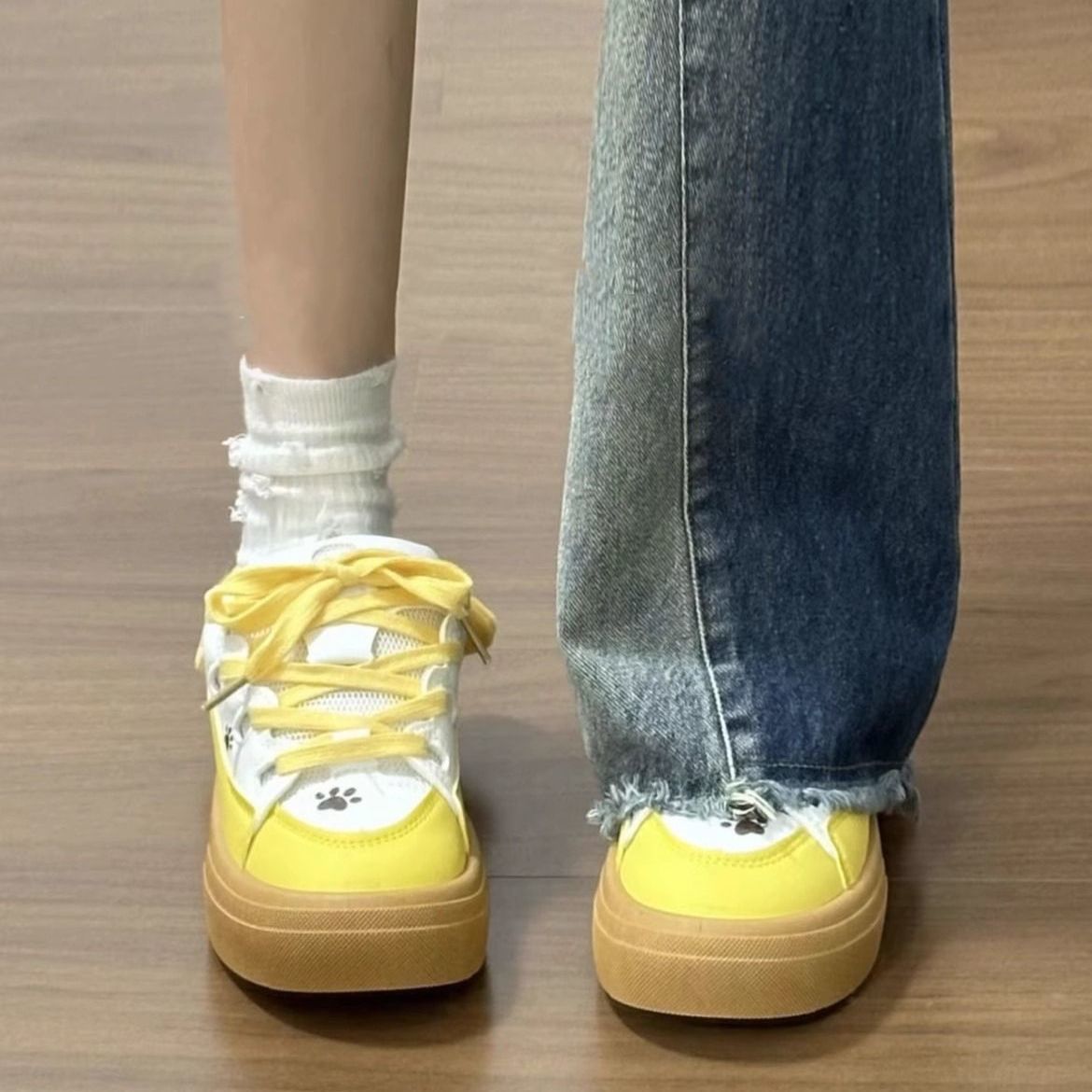 原创棕黄色布丁狗配色面包鞋女ins百搭大舌头滑板鞋美式丑萌潮鞋
