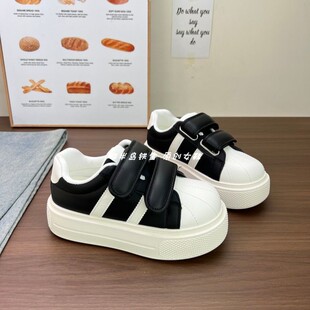 原创黑白色厚底魔术贴板鞋女ins2026新款设计感小白鞋轻便休闲鞋