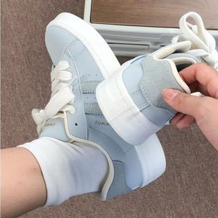 原创蓝白色厚底学院风板鞋 女chic小众韩版 休闲鞋 轻便设计感小白鞋