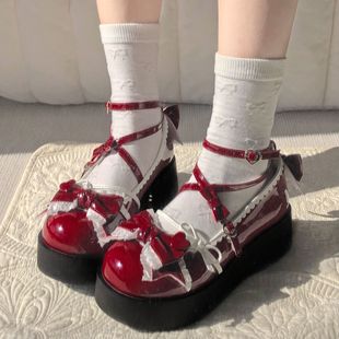 原创设计感红色蝴蝶结小皮鞋 子女 女2025新款 百搭小众韩系玛丽珍鞋