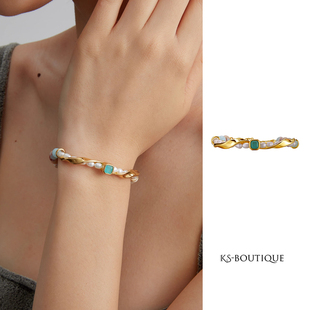 KLIENSTONE冰裂蓝水晶珍珠手镯个性典雅