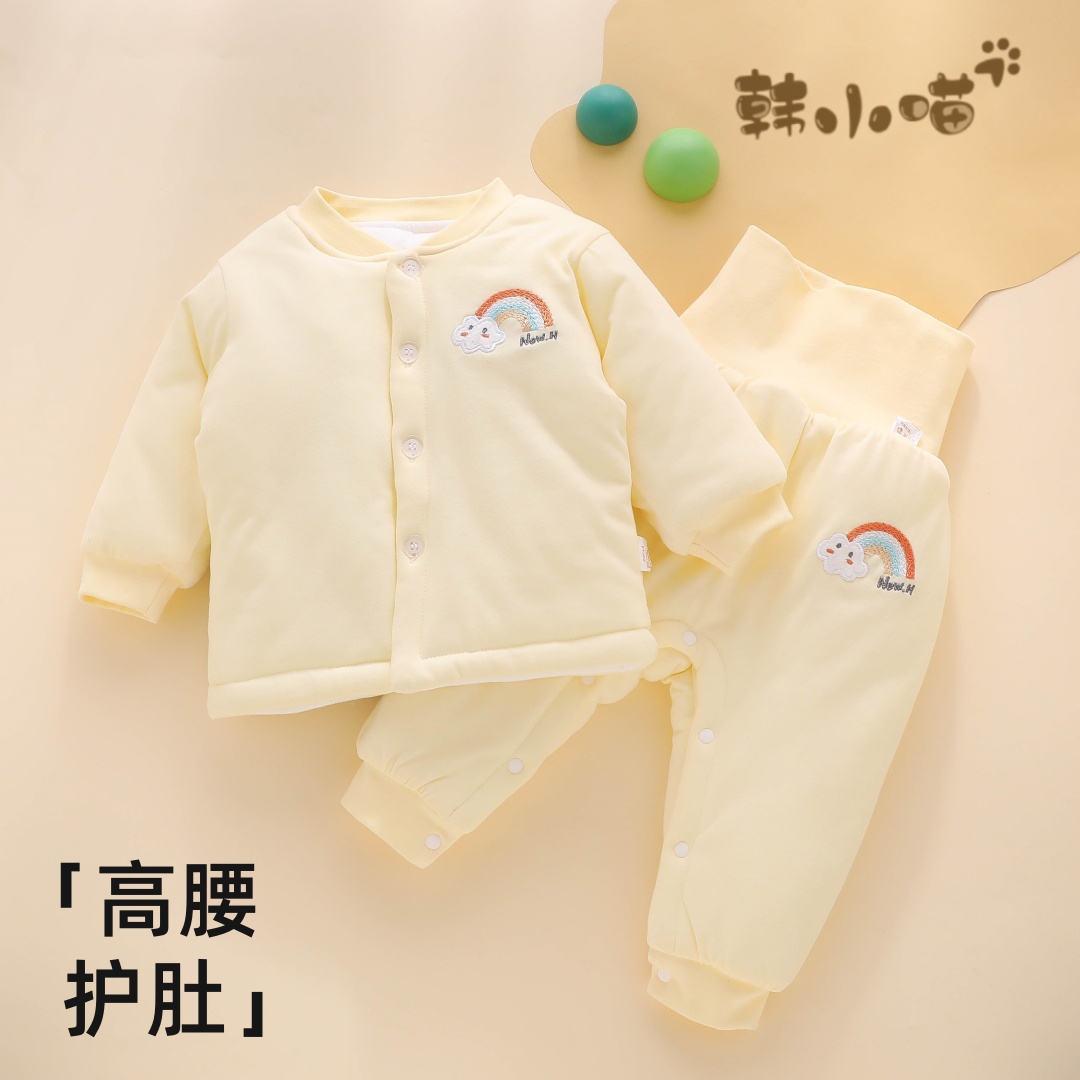 婴儿分体套装秋冬季纯棉保暖棉袄夹棉衣服女宝宝冬天棉服加厚冬装