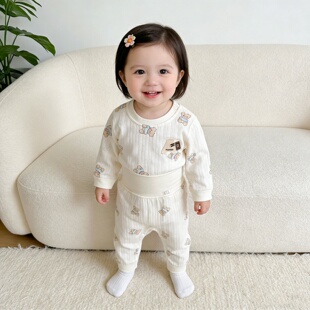 宝宝秋衣秋裤纯棉高腰大屁屁小月龄新生婴儿衣服幼儿分体套装睡衣