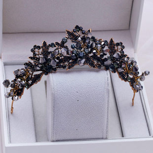 Crystal Beads Bridal Baroque Crown Black Tiaras Rhi Handmade