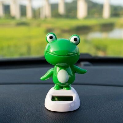 Cute Solar Powered Dancing Frog Car Ornament Shaking Head Da