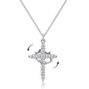 Rotatable Crown Cross Necklace AZircon Gold Silver 50cm Leng