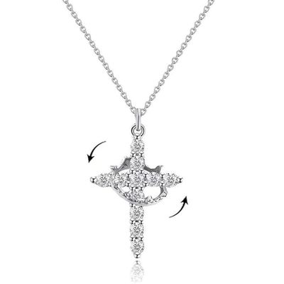 Rotatable Crown Cross Necklace AZircon Gold Silver 50cm Leng