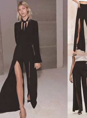 Front Split Wide Leg Pants Elastic Flare Pants Cool Beach Pa