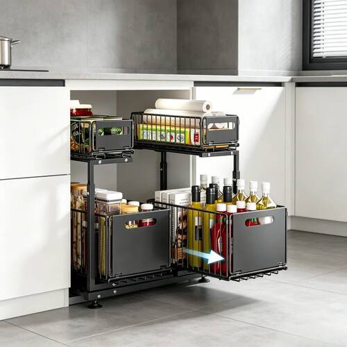 2 Tier Pull Out Cabinet Organizer Adjustable Under Sink Stor
