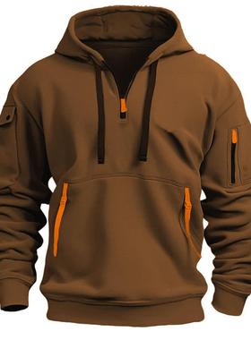 Men's hoodie, hooded sweatshirt with zipper, multi pocket