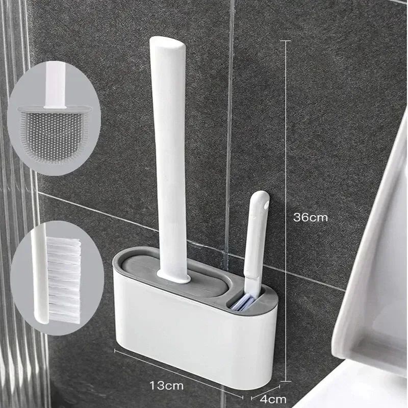Silicone Toilet Brush With Holder Box Wall Mounted TPR Holde