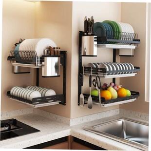 Stainless steel kitchen rack wall hanging dish rack knife