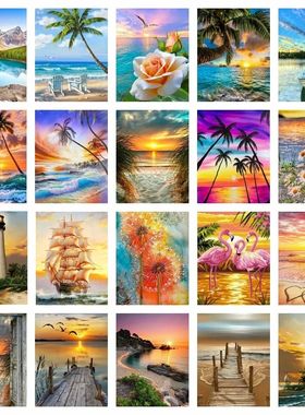 5d Diamond Painting Full Drill Square Sunset Seaside Landsca