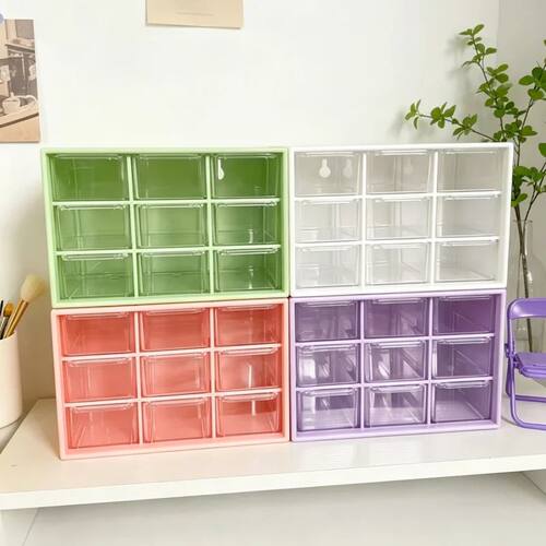 9 Grid Transparent Desktop Storage Box with Drawers Wall-mou