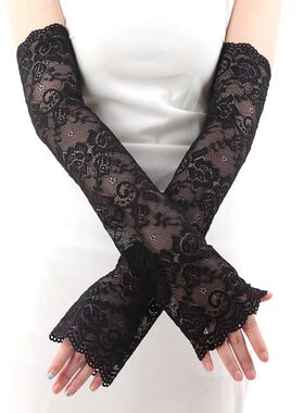 Women Long Lace Gloves Fishnet Mesh Fingerless Mittens Lady