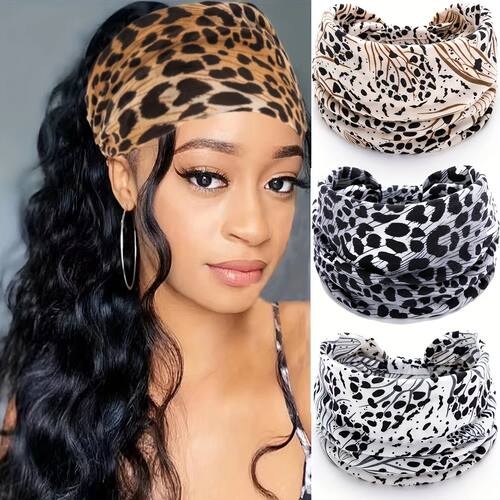 ? 4PCS Leopard Pattern Yoga Headbands, High Stretch Non-Slip