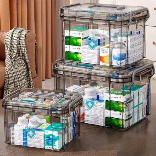 Clear Medicine Organizer Storage Box with Tray, Plastic Firs