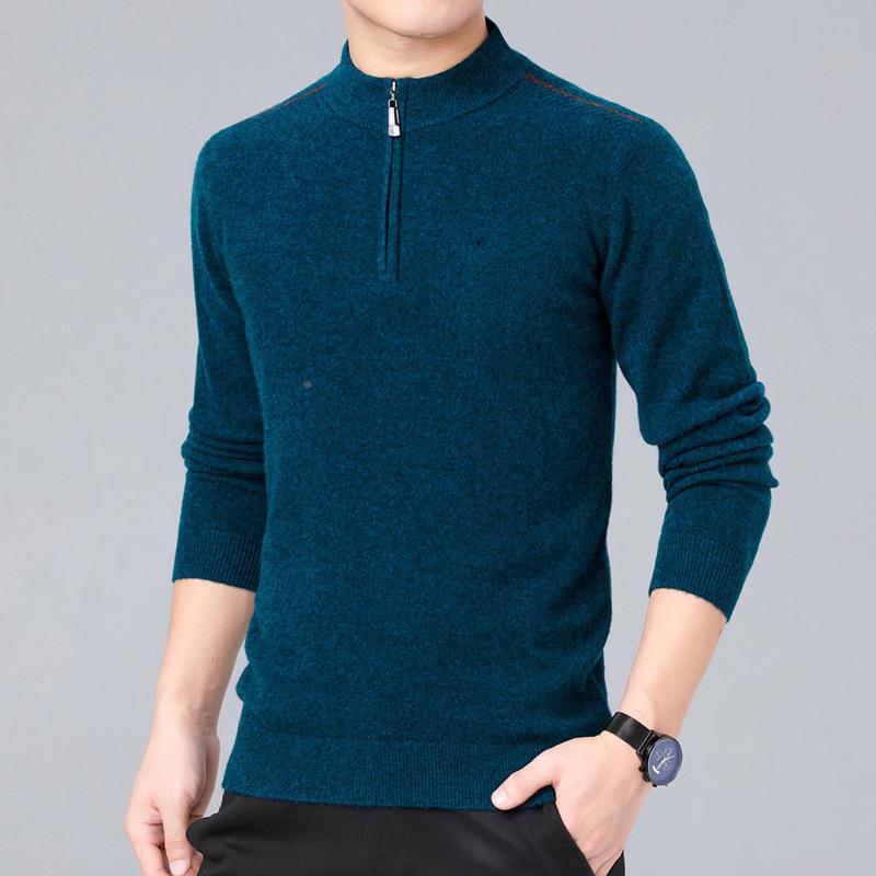 2099-TB冬季装男士羊绒衫中年商务休闲拉链领爸爸厚款羊毛衣毛衫