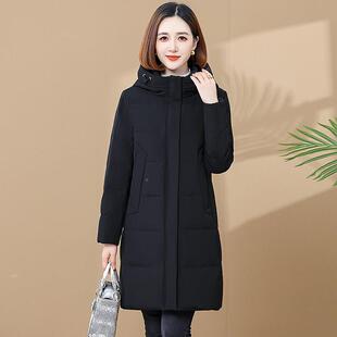 品牌品正厚羽绒服女中妈长款 加中年妈连帽保暖纯色外8815套冬 新款