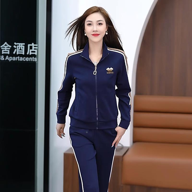 运动套装女82266671春装款时尚秋洋气立新卫领衣大码休闲两件套