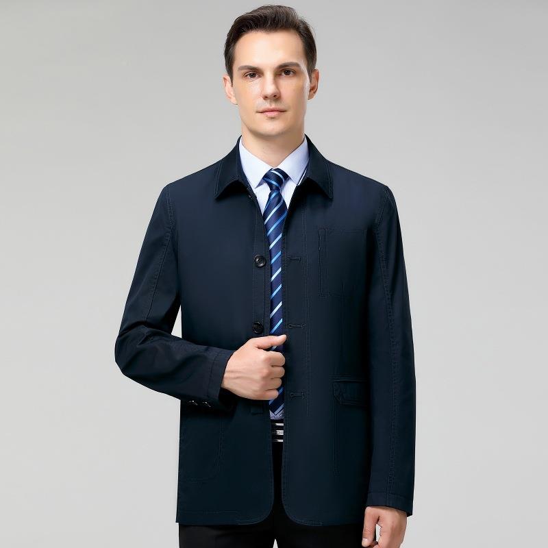 纯棉翻夹克男士896-F冬老年商务秋休闲上衣经典高中级感百搭外领