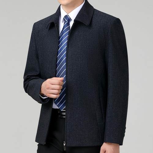 秋季新款男式士羊毛夹闲克中217-J年爸爸装休商务毛料上衣绅翻领