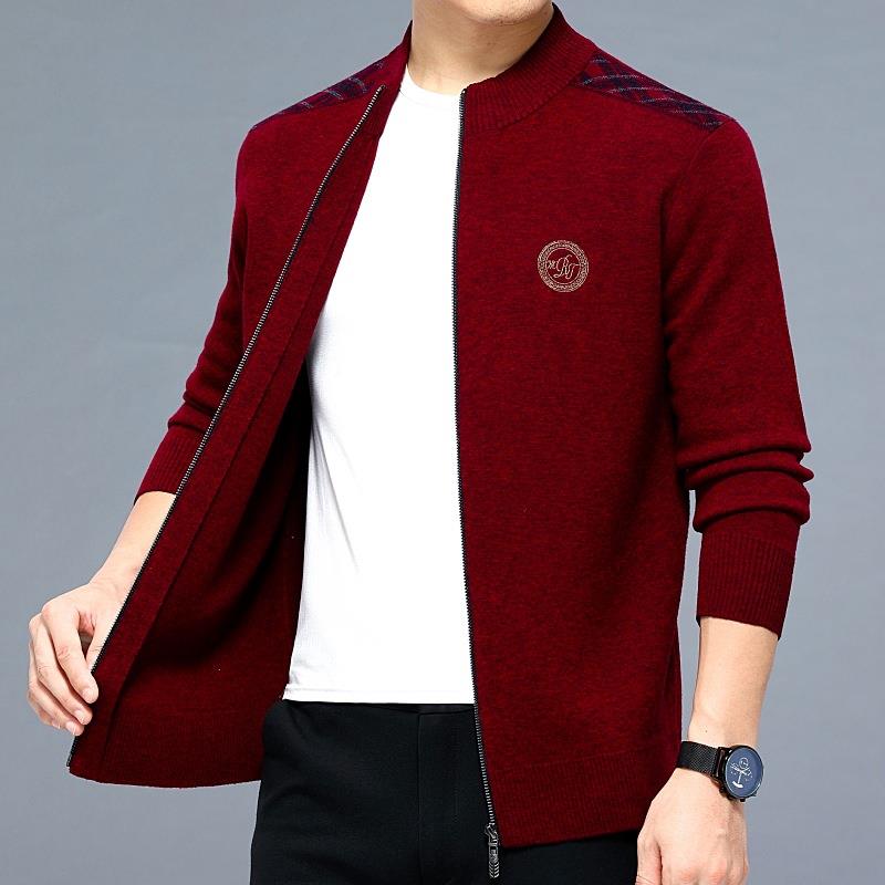 季新品羊绒毛衫男士开衫羊毛立领中青年3613-KK加大码冬羊爸爸外