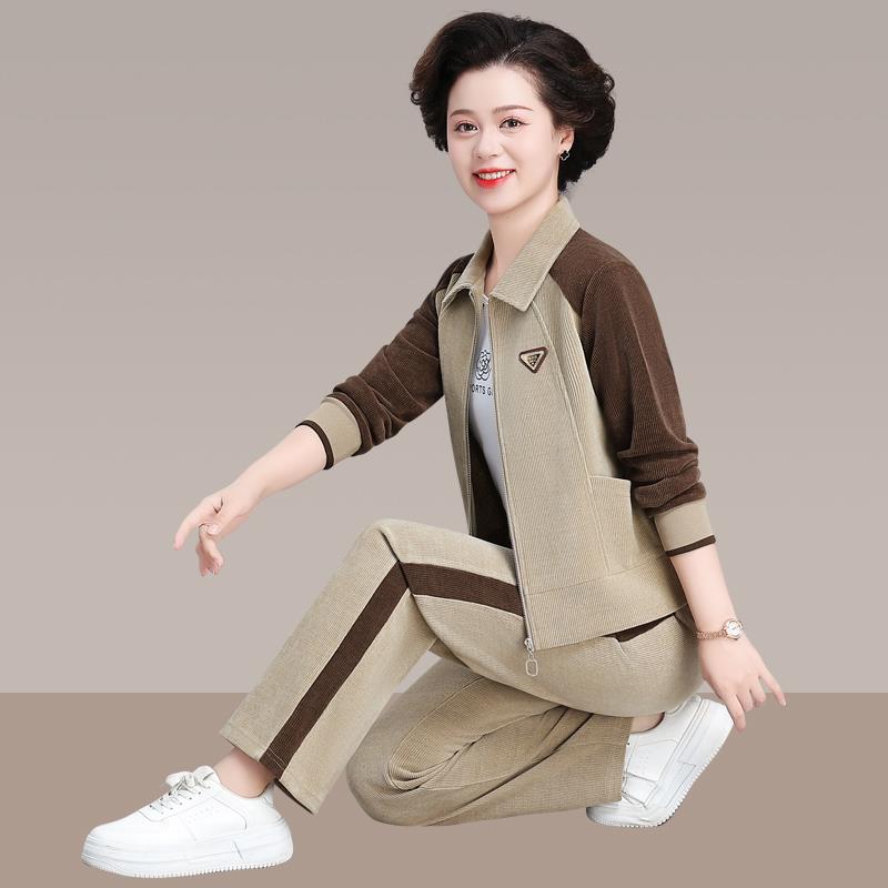 中年妈妈秋春装运中动服套装新款老年827494人秋外套休闲款两件套